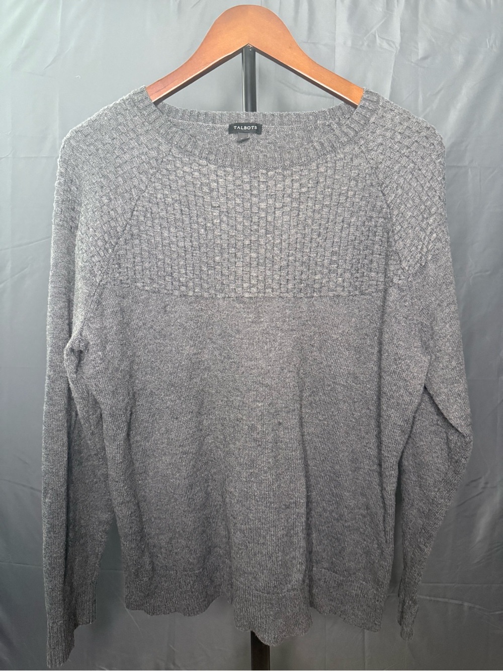 Talbots Gray Basketweave Yoke Pullover Sweater